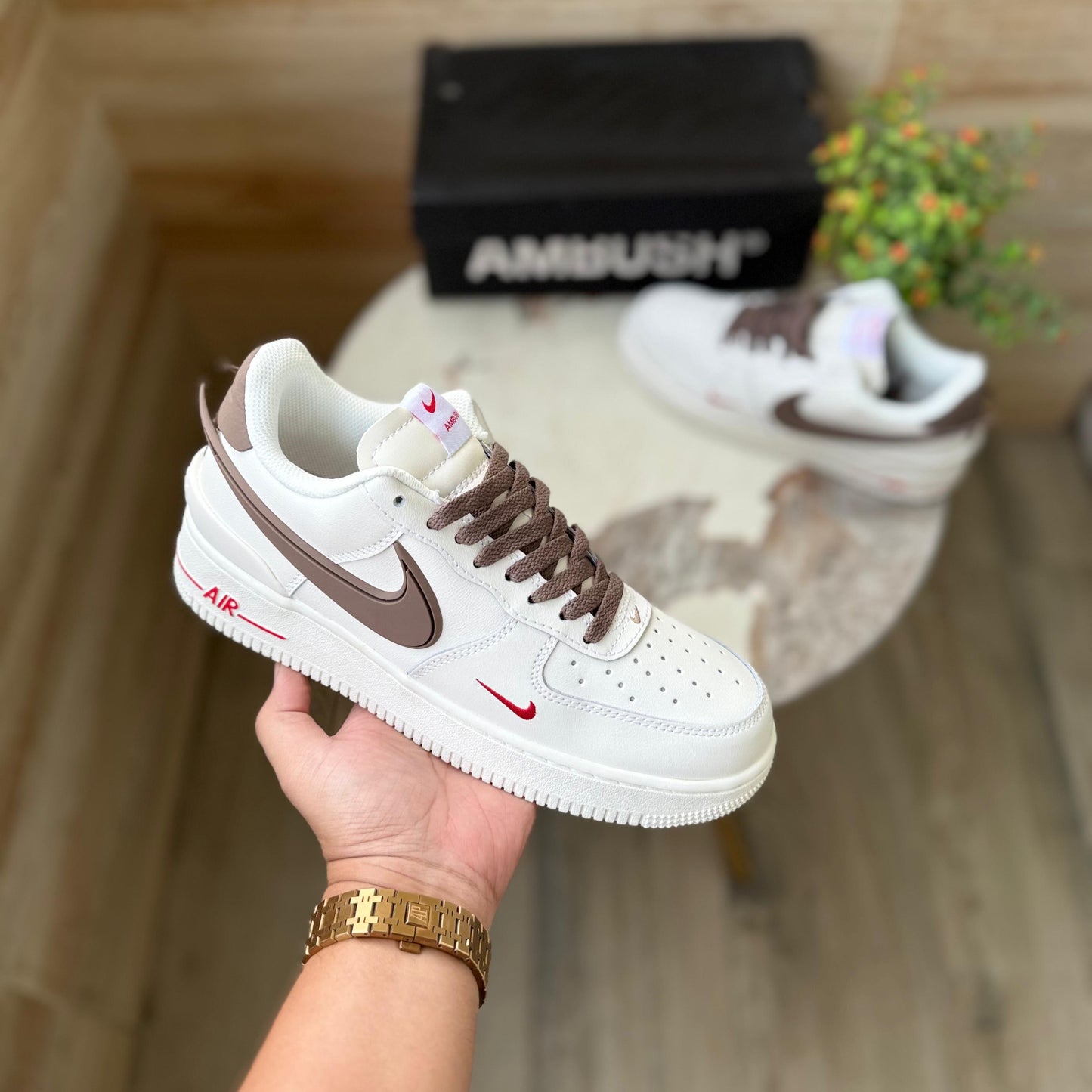 Nike airfoirce ambush brown swoosh