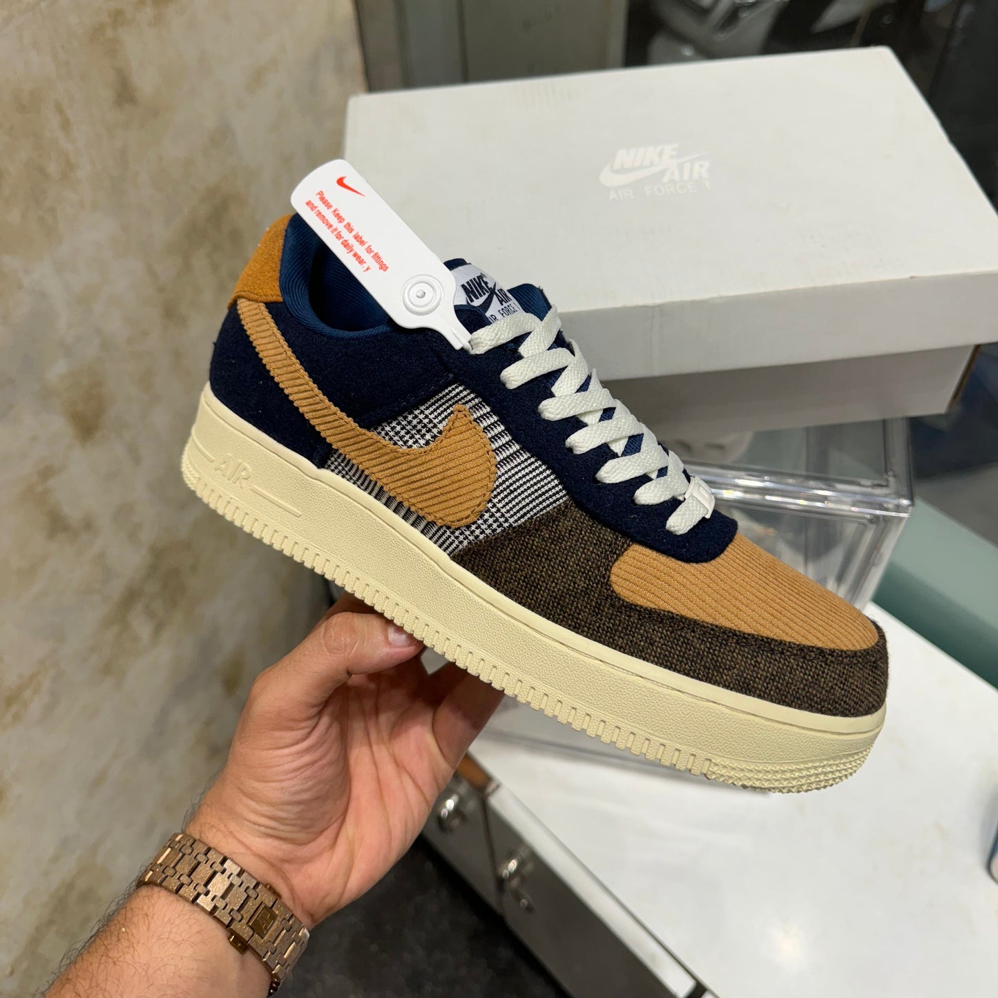 NIKE AIRFORCE 1 07 PRM TWEED NAVY CARDUROY