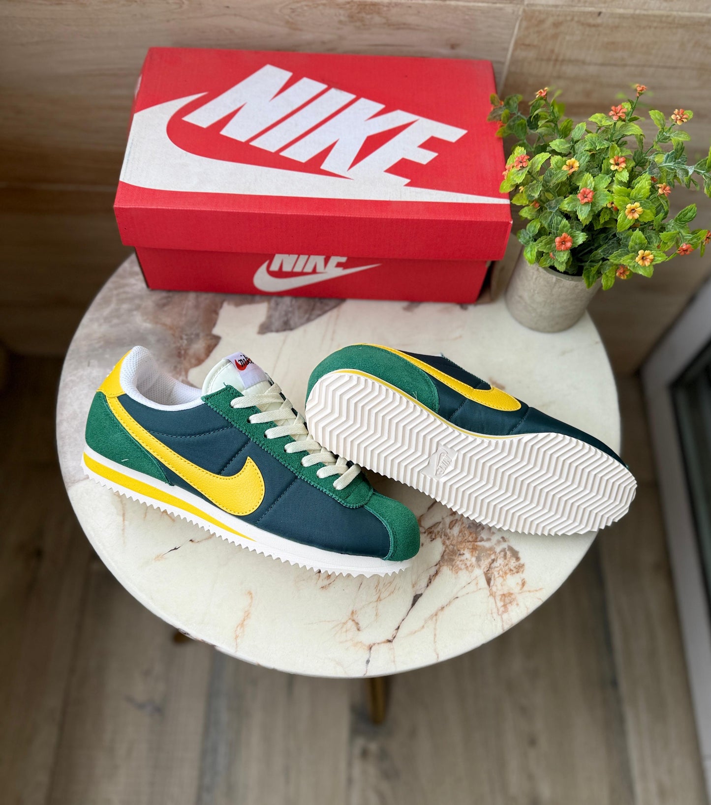 Nike cortez green yellow