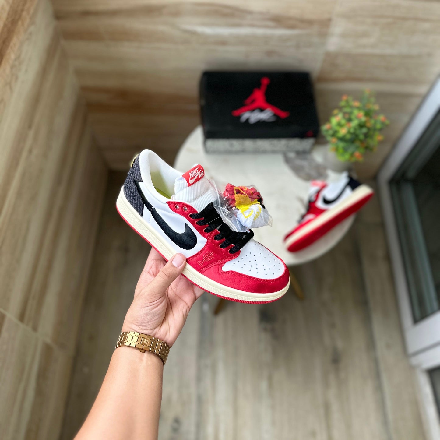 NIKE AIR JORDAN ONE LOW OG X TROPHY ROOM SAIL AND VARSITY