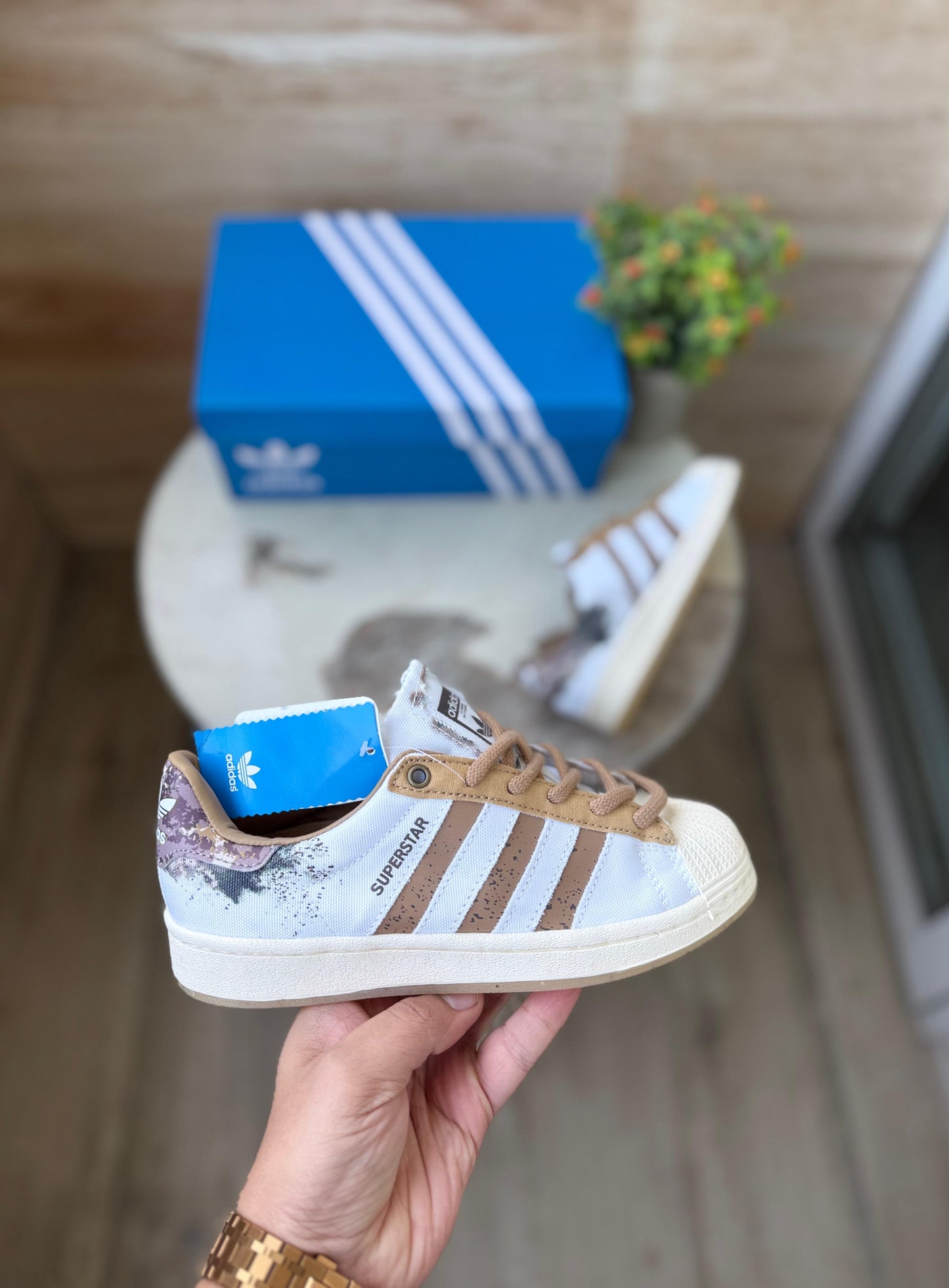 adidas superstar brown white