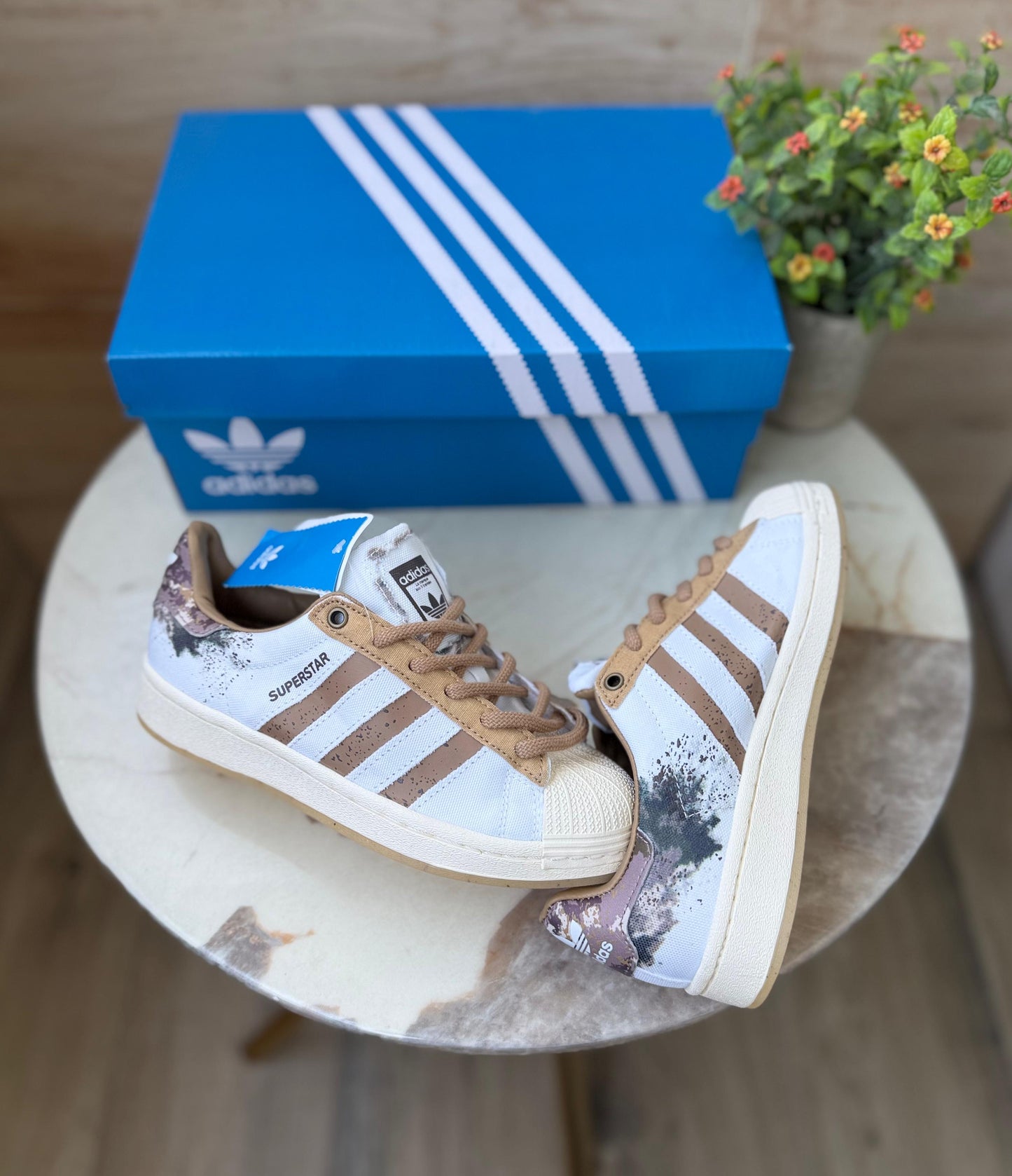 adidas superstar brown white