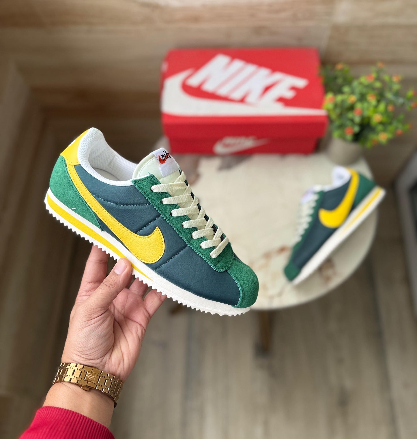 Nike cortez green yellow